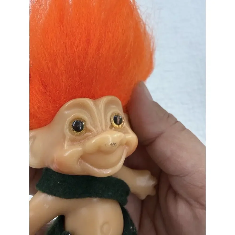Troll Doll Plastic Figure Orange Straight Hair Brown Eyes Light Green Outfit